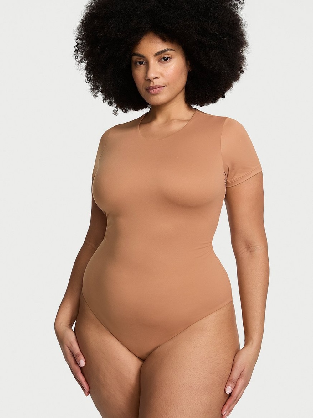 Victoria's Secret Tan Short-Sleeve Crewneck Bodysuit